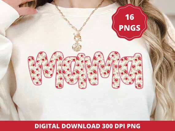 Vintage Roses Mama PNG Bundle, Retro Floral Sublimation Design, Preppy DTF Prints for Mom Gigi Nana, Floral Mother's Day Aesthetic PNG Files
