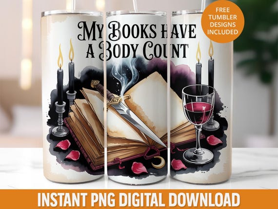 Romantasy Tumbler Wrap, Gothic Book Design (20oz Skinny, PNG Digital Download)