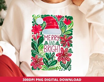 Boho bloemen kerst png, vrolijke en heldere sublimatie, sublimatie DTF-ontwerp