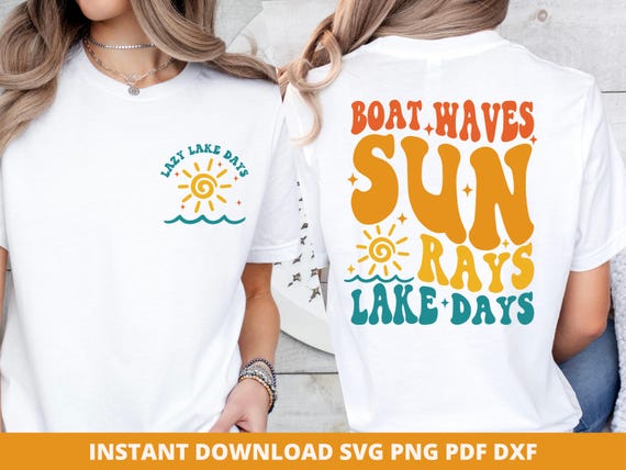Boat Waves Sun Rays Lake Days Svg, Retro Summer Svg, Hello Summer Svg, Lake Life Shirt Svg, Summer Vibes Sublimation Png, Cricut Cut File