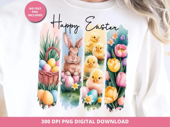 Easter Bunny & Flowers PNG, Brushstroke Sublimation Design (Digital Download)