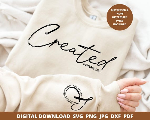 Genesis 1:27 Created SVG, Boho Sleeve Design, Christian (Digital Files)
