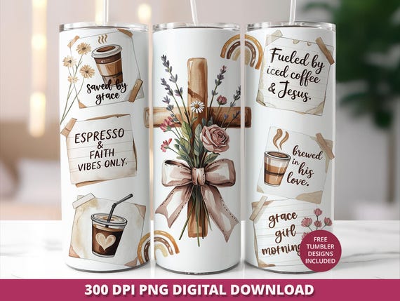 Boho Cross Tumbler Wrap, Jesus Tumbler Wrap, Christian Iced Coffee 20 oz Tumbler Sublimation, Faith Tumbler Wrap, Faith Girl Design Download