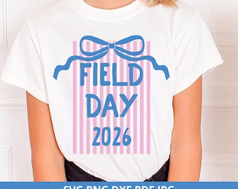 Preppy Field Day 2026 PNG Coquette Bow Striped School Sports Day Shirt Design