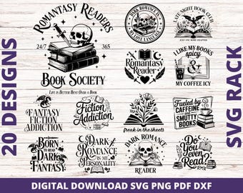 Paquete SVG Romantasy: Citas de libros de romance oscuro, diseños florales literarios, archivo de corte para Cricut y Silhouette