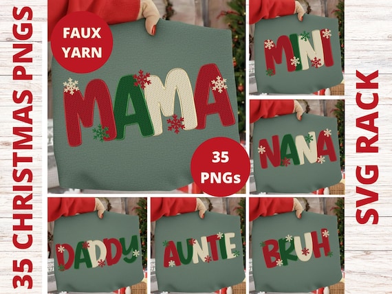 Christmas Family Shirt Design: Crochet Faux Yarn PNG (Digital Download)