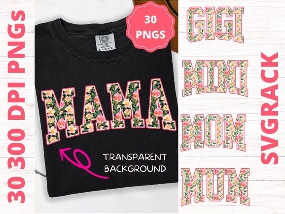 Floral Mama PNG Bundle, Retro Varsity Mom, Sublimation Design (Digital Download)