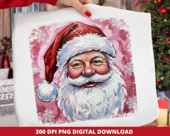 Vintage Santa Brushstroke PNG: Pink Christmas Sublimation (Digital Download)