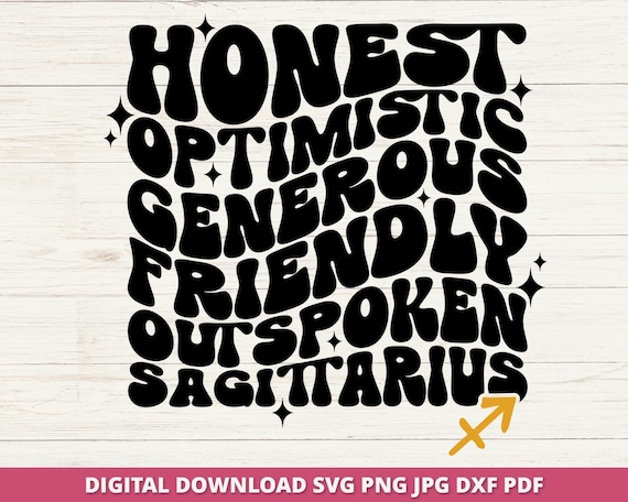 Sagittarius Horoscope SVG, Zodiac Traits, Wavy Text (Digital Download)