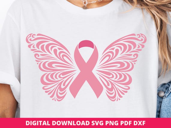 Butterfly Breast Cancer Svg, Breast Cancer Pink Ribbon Png, Breast Cancer Awareness Ribbon Cricut Cut File, Cancer Survivor T-Shirt Design