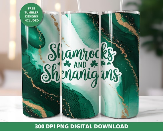Shamrocks & Shenanigans 20oz Tumbler Wrap, St Patricks Day PNG (Digital Download)