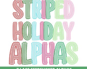 Seersucker Christmas Lace Alphabet Set Striped Font A Z Letters Numbers Clipart