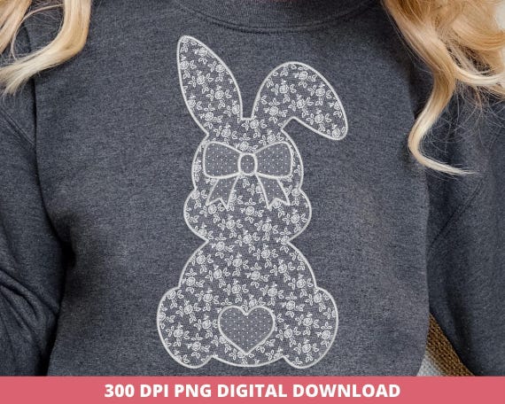 Lace Easter Bunny Png, Coquette Bunny Png, Lace Bow Png, Floral Lace Easter Sublimation, Happy Easter Png, Faux Embroidery, Floral Bunny Png