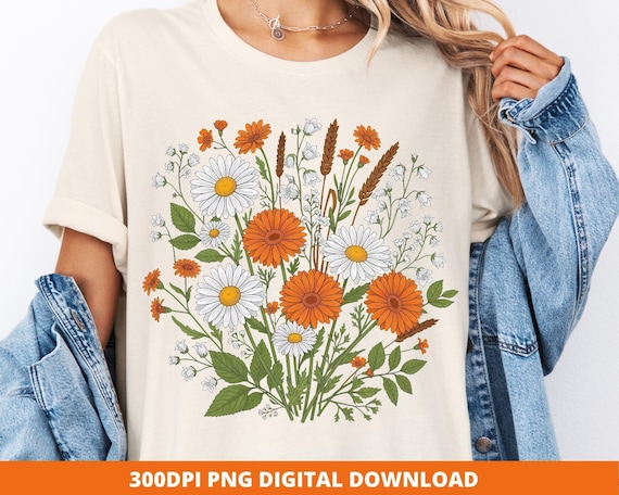 Cottagecore Floral PNG, Fall Wildflower Clipart (Digital Download)