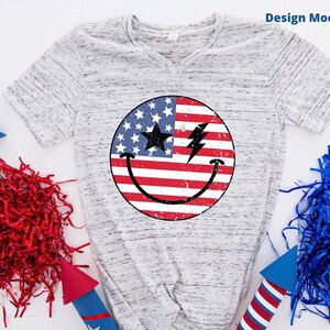 Retro 4th of July PNG, American Flag Smiling Face, Sublimation DTF Design image 7