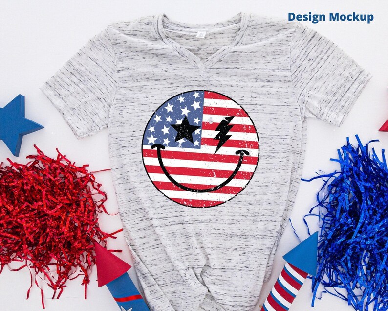 Retro 4th of July PNG, American Flag Smiling Face, Sublimation DTF Design image 7