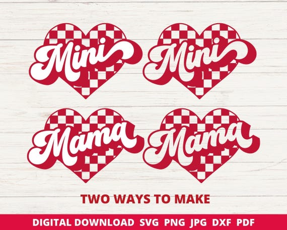 Mama Mini Valentines SVG, Retro Checkerboard Heart (Digital Download)