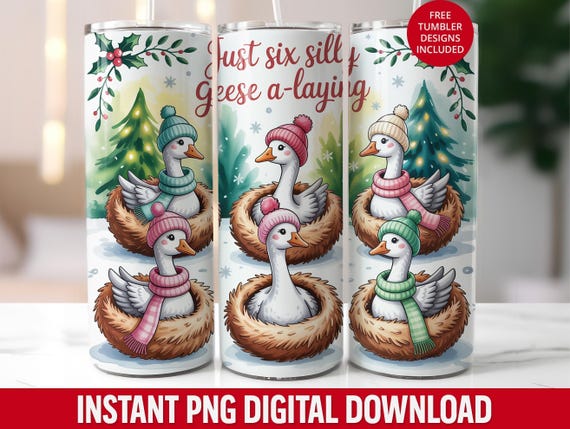 Funny Christmas Goose Tumbler Wrap: Seamless Holiday Geese (PNG Digital Download)