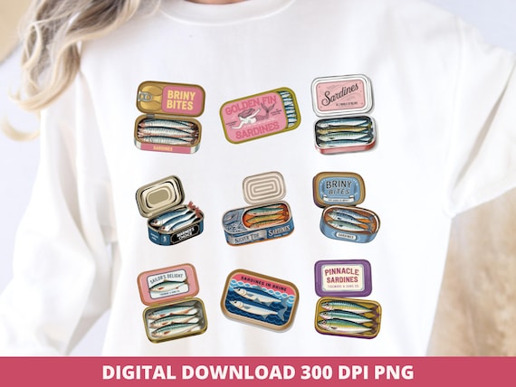 Sardine Tin Png, Tinned Fish Download, Fisherman Core Sublimation, Retro Ocean Aesthetic, Deep Sea Fishing Grid Png, Coastal Aesthetic Png