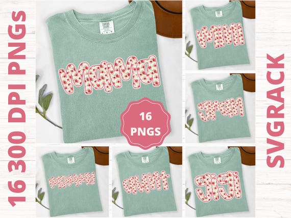 Retro Floral Mama PNG Bundle, Vintage Roses Sublimation Design, Preppy DTF Prints for Mom Gigi Nana, Floral Mother's Day Aesthetic PNG Files