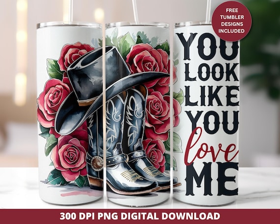 Country Music Tumbler Wrap, Western Valentine Design (Digital Download)