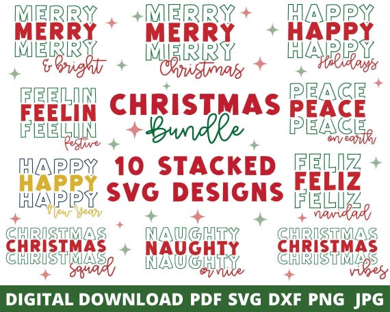 Stacked Christmas SVG Bundle, Family Shirt Designs (Digital Download)