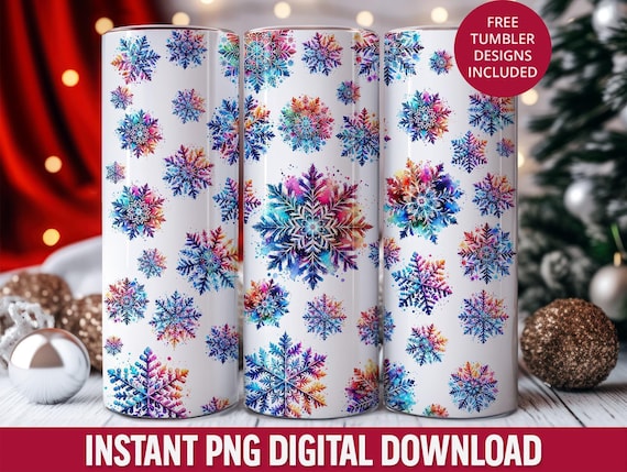 Snowflake Tumbler Sublimation Design, Winter Seamless Wrap (Digital PNG)