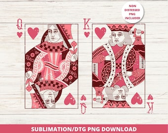 Queen and King of Hearts PNG, Valentine's Day Playing Card Sublimation DTF Design