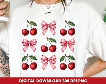 Kokette Kirsche Bogen PNG, Girly T-Shirt Design, Sublimation DTF Design