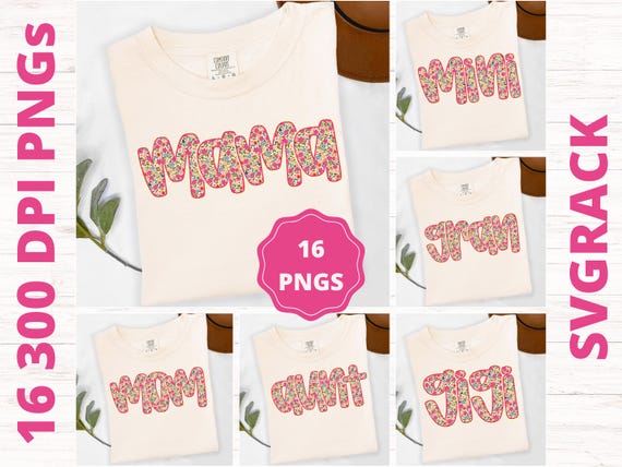Floral Mama Png Bundle, Preppy Retro Glitter Flower Png, Mother's Day Sublimation DTF Design, Gift for Mama Png, Nana Mimi Gigi Png Download