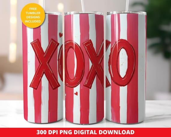 Valentine's Day XoXo 20 oz Skinny Tumbler, Valetine Tumbler Wrap Design, Valentine Seamless Sublimation Tumbler Png, XoXo 20 oz Tumbler Wrap