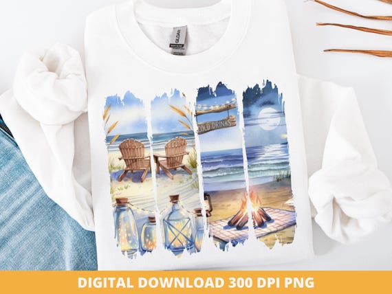 Beach Sunset PNG, Ocean Brushstroke Clipart (Digital Download)