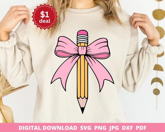 Coquette Teacher Svg, Coquette Pencil Bow, Pencil Bow Png, Teacher Gift, Back to School Coquette, Teacher Appreciation Svg, Kindergarten Svg