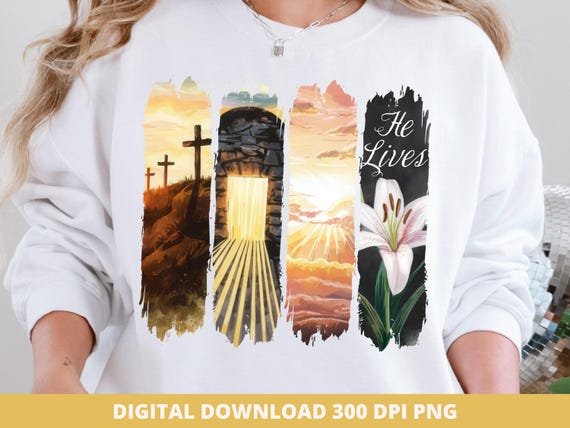 He Lives PNG, Easter Brushstroke Sublimation PNG, Christian Watercolor Sublimation Design, Resurrection PNG, Easter Lily, Bible Verse Png