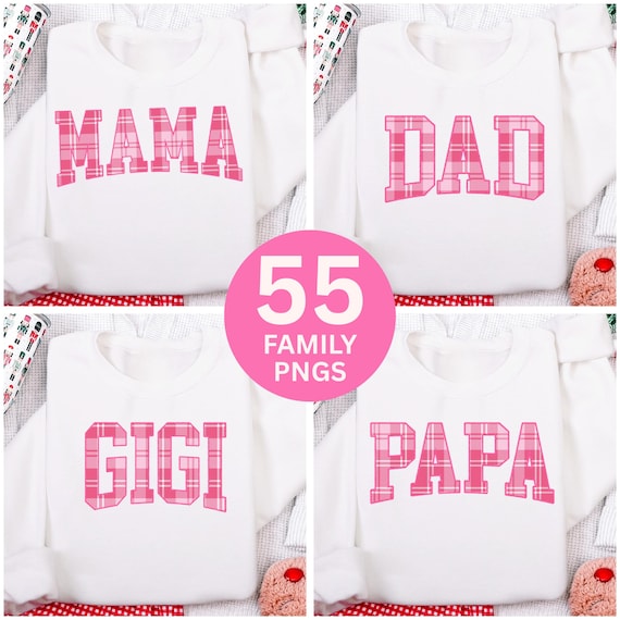 Pink Christmas Plaid Name PNG Bundle, Varsity Style (Digital Download)