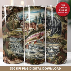 Camo Deer Hunting 20oz Tumbler Wrap PNG (Digital Download)