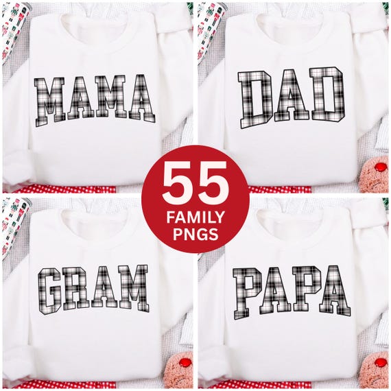 Christmas Plaid Family Name PNG Bundle, Varsity Font (Digital Download)