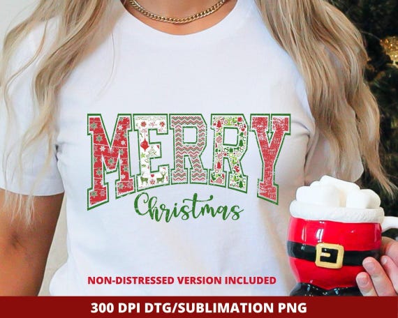 Retro Merry Christmas Varsity PNG, Sublimation Design (Digital Download)
