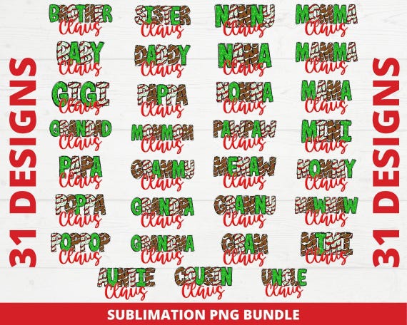 Family Claus Christmas PNG Bundle, Sublimation Designs