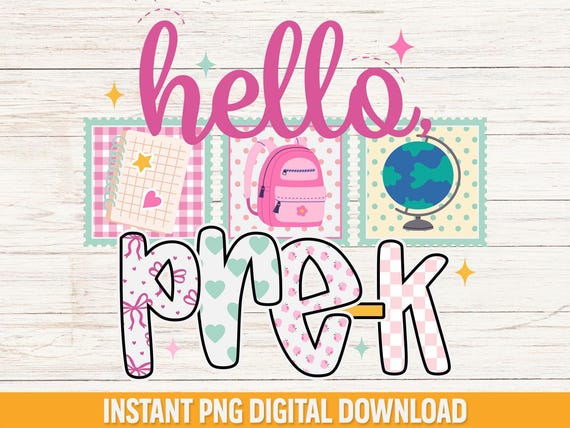 Preppy Hello Pre-K PNG, Teacher Shirt Design (Instant Download)