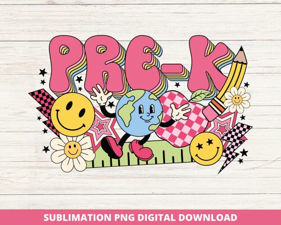 Groovy Pre-K Teacher PNG, Retro Back to School Design (Digital Download)