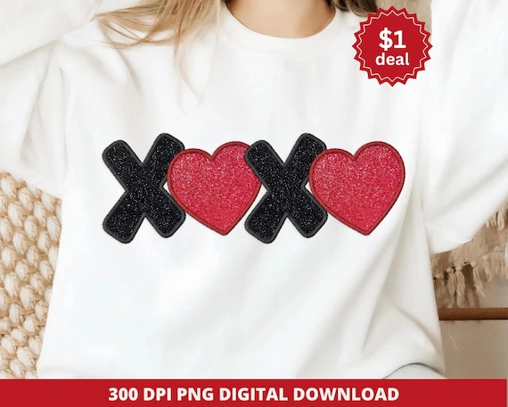XOXO png, Sparkly Faux Glitter XOXO Png, Faux Valentine Embroidery Png, Embroidery XOXO Png, Valentine Sublimation Design, Valentine Png