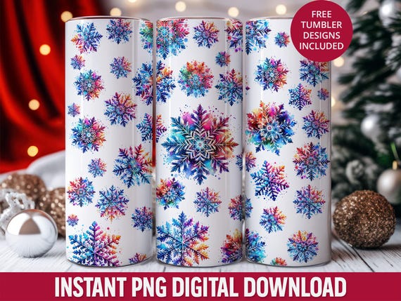 Snowflakes 20oz Skinny Tumbler Sublimation Design, Snowflake 20oz Straight Tumbler Wrap, Christmas Winter Seamless Digital Png Wrap Download