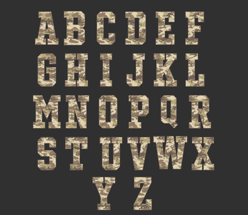 Camo Alphabet PNG Distressed Military Lettering Camouflage Font ...
