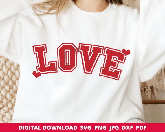 Varsity Love Svg, Valentine Sublimation Design, Love Svg, Love Png, Valentine Day Svg Coquette, Love Heart Svg, Varsity Love Svg, Cricut
