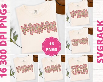 Floral Mama PNG Bundle, Retro Glitter Flower Design (Digital Download)