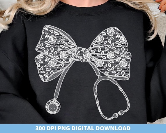 Lace Nurse Bow Stethoscope PNG, Floral Ribbon Design (Digital Download)