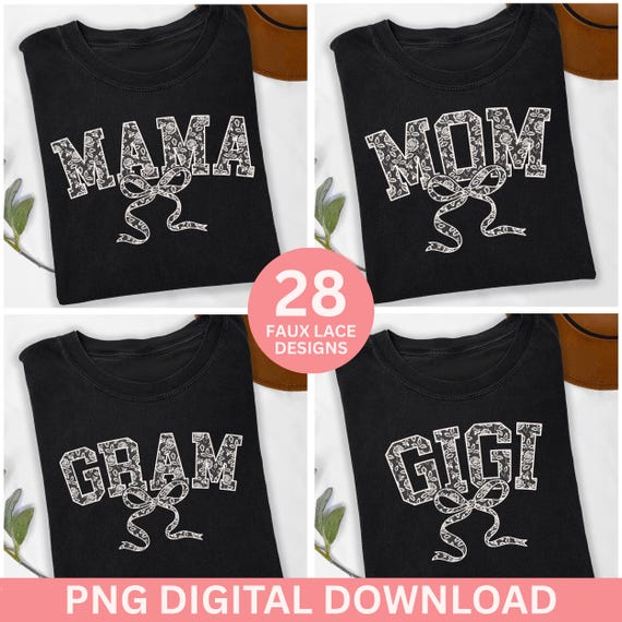 Lace Bow Mama PNG Bundle, Floral Design (Digital Download)
