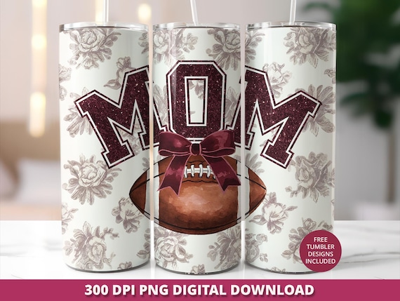 Football Mom 20 oz Tumbler Wrap, Floral Football Tumbler Wrap, Sports Mom Gift, 20oz Skinny Tumbler Sublimation, Football Mom Tumbler Design