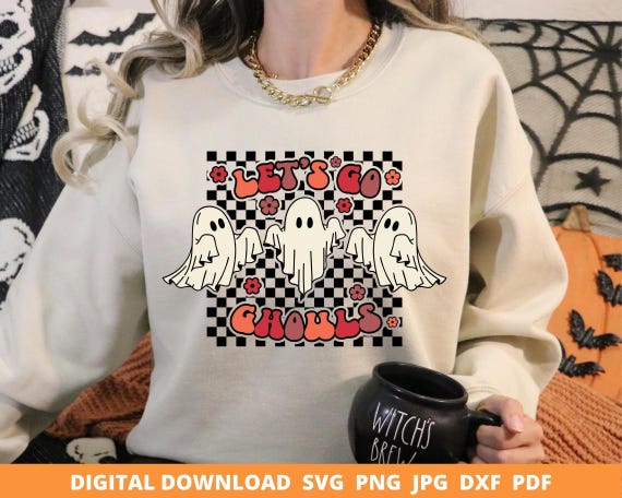 Retro Halloween Ghost SVG, Let's Go Ghouls Design (Digital Download)